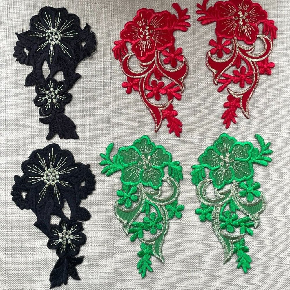 Iron On Patches Embroidery Applique Patches Flower Red Black Green Patch